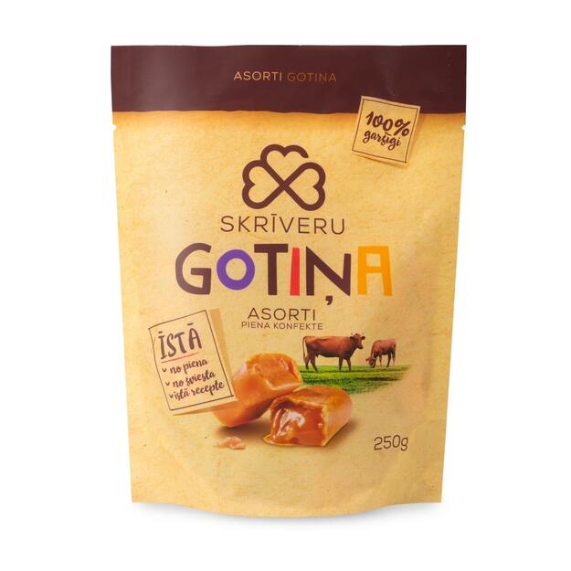 Pieniški saldainiai Karvutė, asorti, 250 g