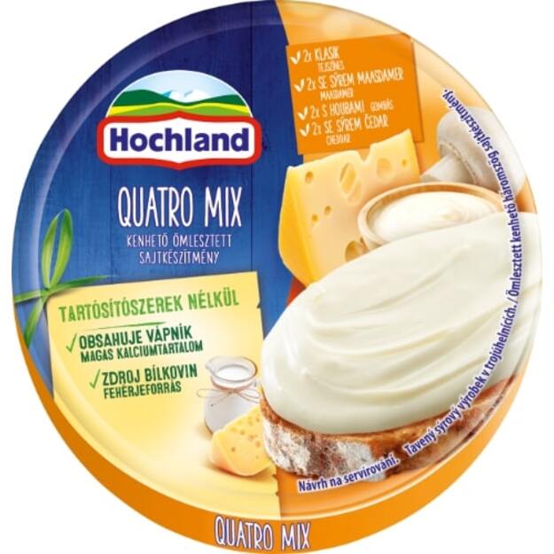 Lydytas tepamasis kreminis sūris HOCHLAND, 4 sūrių, trikampiai gabalėliai, 140 g