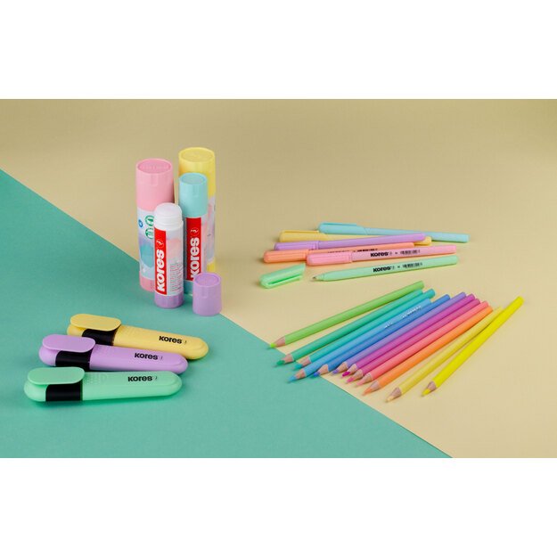 Spalvoti pie&scaron;tukai KORES KOLORES PASTEL, tribriauniai, 3mm, 12 pastelinių spalvų 3