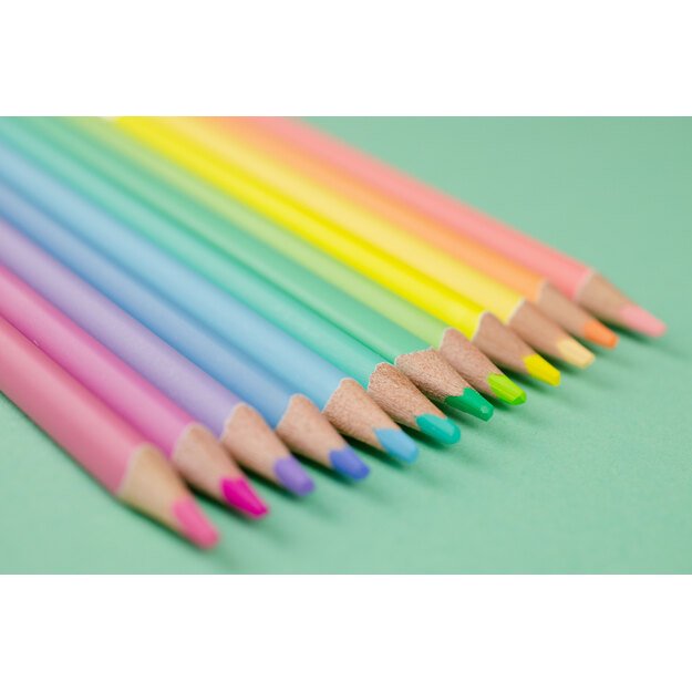 Spalvoti pie&scaron;tukai KORES KOLORES PASTEL, tribriauniai, 3mm, 12 pastelinių spalvų 2