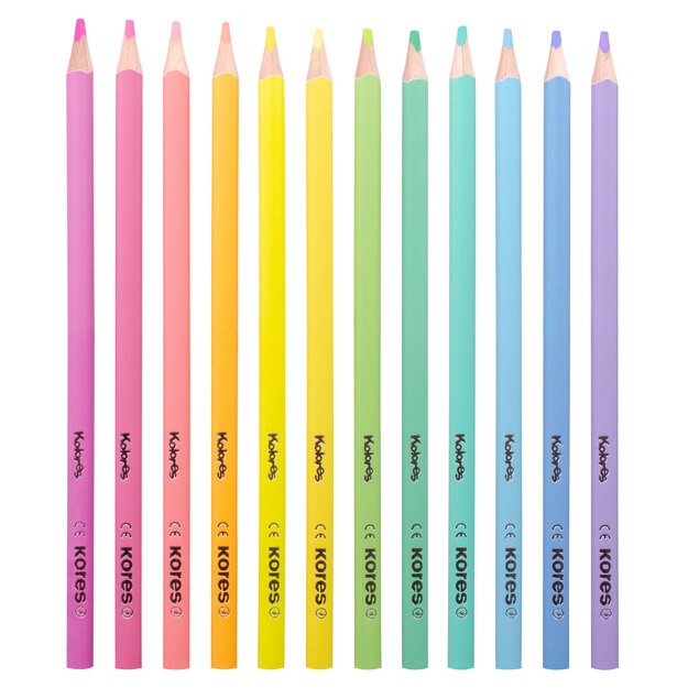 Spalvoti pie&scaron;tukai KORES KOLORES PASTEL, tribriauniai, 3mm, 12 pastelinių spalvų 1