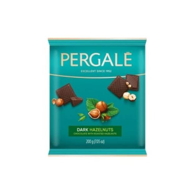 Šokoladas PERGALĖ, juodasis, su sveikais lazdynų riešutais, 200 g