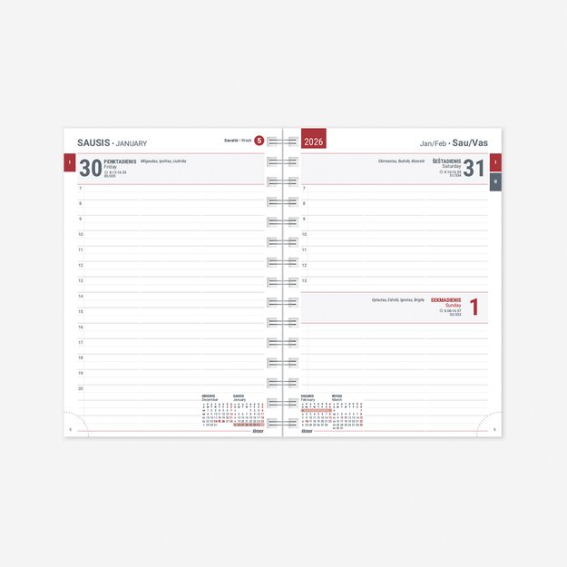 Kalendorius KANCLERIS Spirex Day FLEX 2026, PU, juoda 1