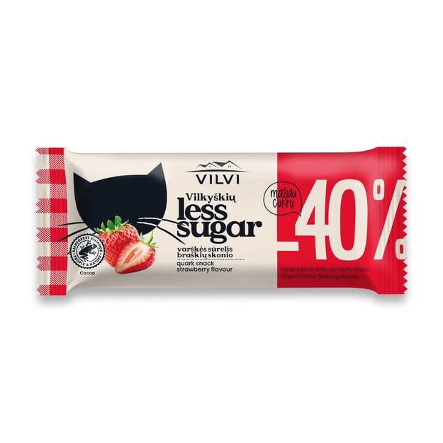 Varškės sūrelis VILKYŠKIŲ, Less Sugar, braškių skonio, 40 g