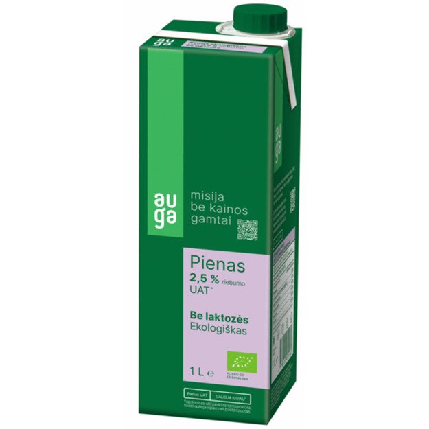 Ekologi&scaron;kas AUGA  pienas UAT be laktozės 2,5% riebumo  1L. LT-EKO-001