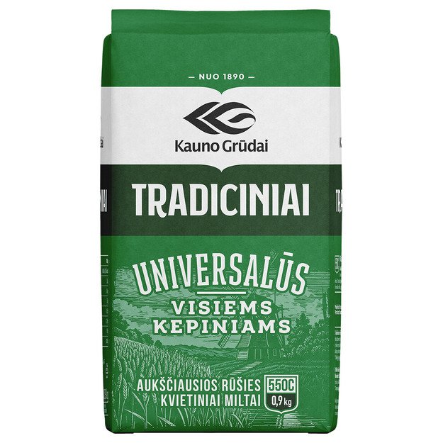 Tradiciniai kvietiniai miltai, KAUNO GRŪDAI, 550C, 0,9 kg