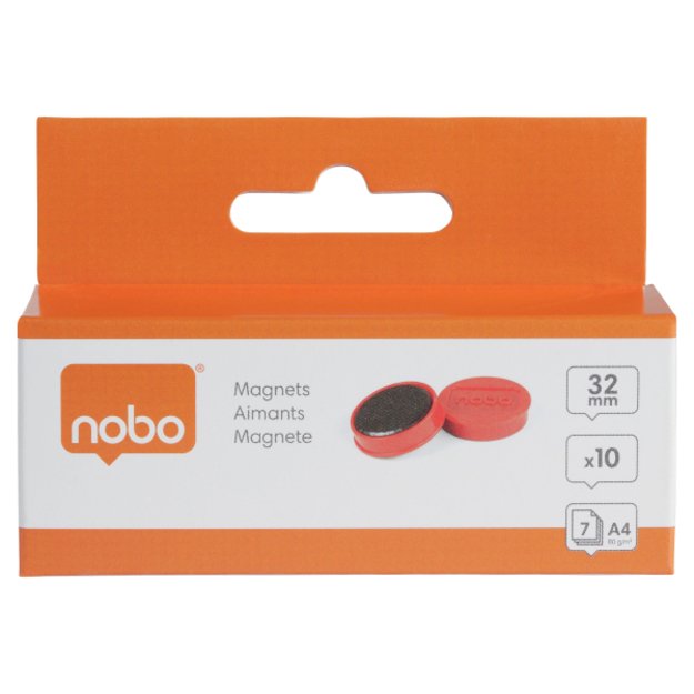 Baltosios lentos magnetai Nobo, 32mm, 10 vnt., raudonos spalvos 1
