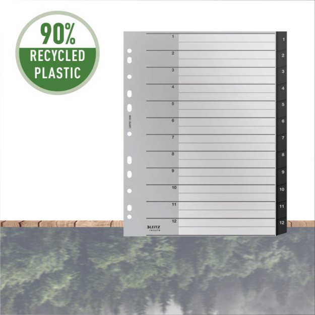 Skiriamieji lapai Leitz Recycle, 1-12, A4 MAXI, PP, juodos salvos 4
