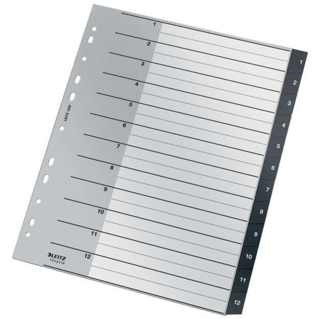 Skiriamieji lapai Leitz Recycle, 1-12, A4 MAXI, PP, juodos salvos 1