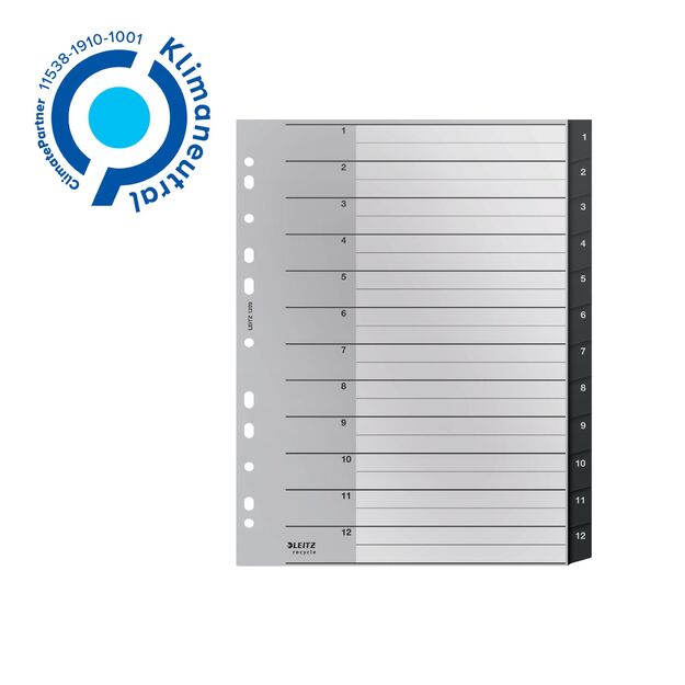 Skiriamieji lapai Leitz Recycle, 1-12, A4 MAXI, PP, juodos salvos 2