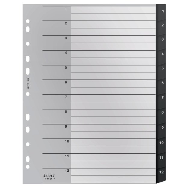 Skiriamieji lapai Leitz Recycle, 1-12, A4 MAXI, PP, juodos salvos 3