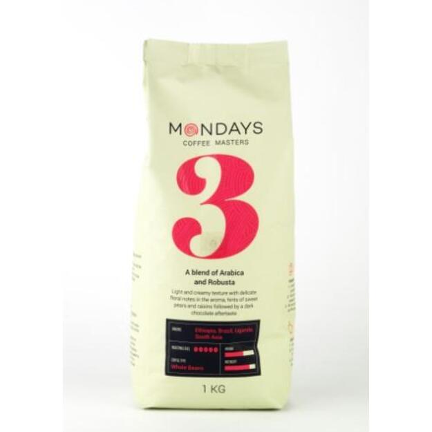 Kavos pupelės MONDAYS Nr.3, Arabica and Robusta, 1 kg