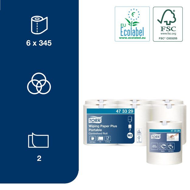 Nešiojamieji popieriniai rankšluoščiai TORK PLUS, 473329, 2 sl., 23.3 x 19.3 cm, 93 m, balta sp. 3