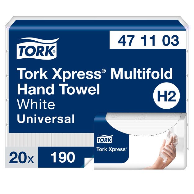 Rankų servetelės TORK XPRESS MULTIFOLD, 471103, 2 sl., 190 serv., 23.4 x 21.3 cm, balta sp. 1