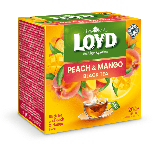 Juodoji arbata LOYD, persikų ir mangų aromato, 20x2g 2
