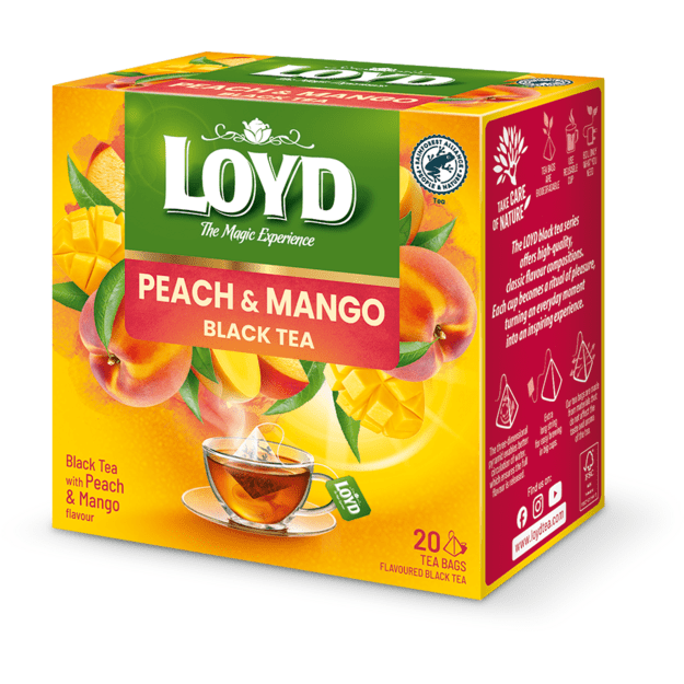 Juodoji arbata LOYD, persikų ir mangų aromato, 20x2g 1