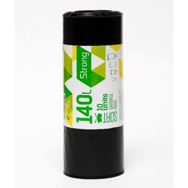 Šiukšlių maišas SORTEX,  juodas, 140 L, 35mk, 70 x 110 cm,10 vnt.