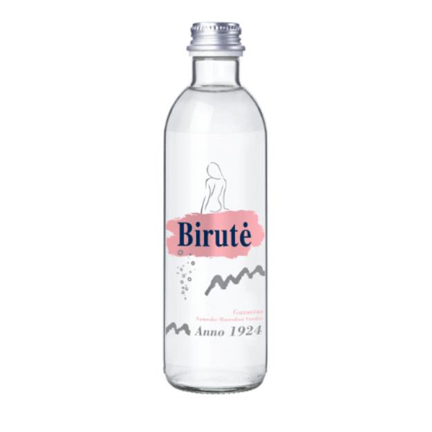 Natūralus mineralinis vanduo BIRUTĖ, gazuotas, stiklinėje taroje, 0,33l.