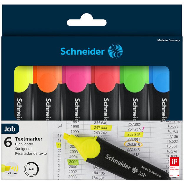 Teksto žymekliai SCHNEIDER JOB, 1-5 mm, 6 spalvų rinkinys 1