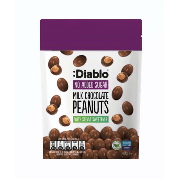 Žemės rie&scaron;utai, padengti pieniniu &scaron;okoladu, DIABLO, be pridėtinio cukraus, 40g