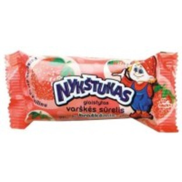 Glaistytas varškės sūrelis NYKŠTUKAS su braškėmis, 21% riebumo, 45 g