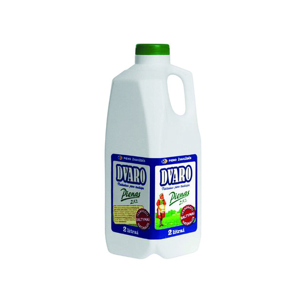 DVARO pienas, pasterizuotas,2,5% riebumo, plastikinis butelis, 2 l