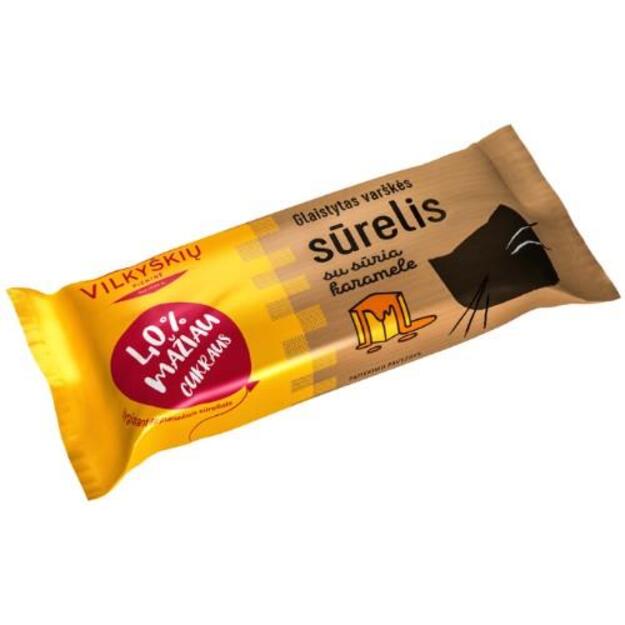 Glaistytas varškės sūrelis VILKYŠKIŲ, su sūria karemele ir mažiau cukraus, 30% rieb., 40 g.