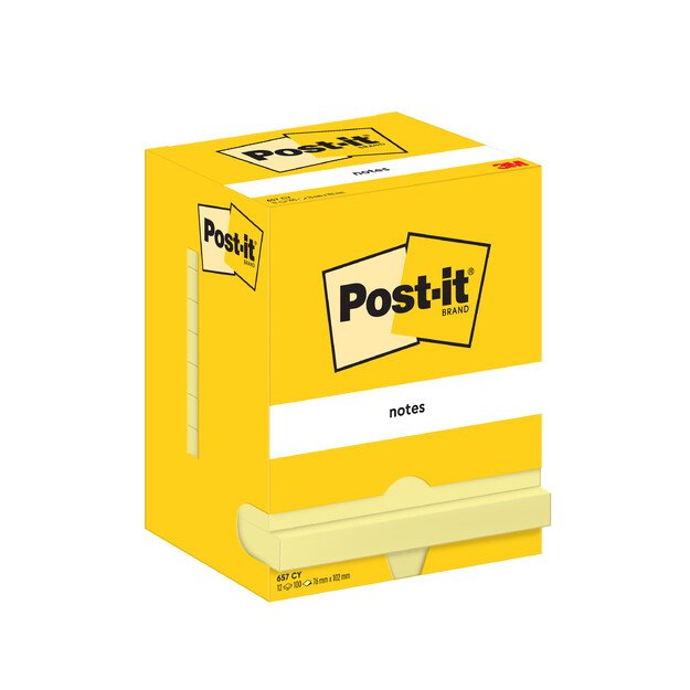 Lipnūs lapeliai Post-it, 76x102mm, pakuotėje 12 blokelių po 100 lapelių, geltona