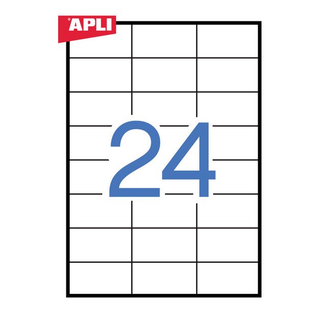 Lipnios etiketės APLI, 70 x 37 mm, A4, 24 lipdukai lape, 100 lapų, balta