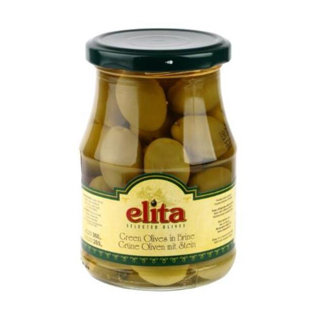 Alyvuogės ELITA, žaliosios, su kauliukais, L dydis, 370 g/ 190 g 1