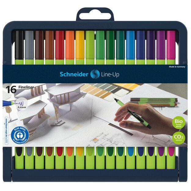 Rašikliai SCHNEIDER LINE-UP 0.4 mm, žalias korpusas, 16 spalvų rinkinys 1
