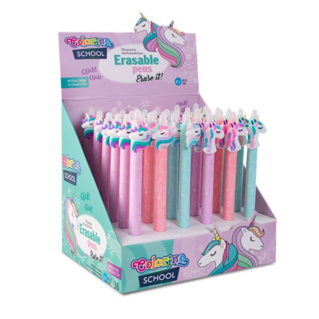 Automatinis trinamas rašiklis COLORINO vienaragis, įvairių spalvų, 0,5 mm 1