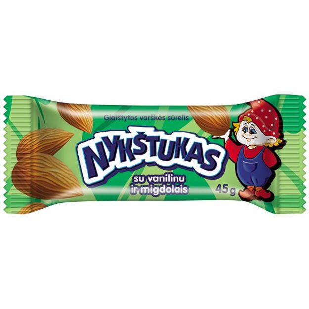 Glaistytas varškės sūrelis NYKŠTUKAS, su vanile ir kepintais migdolais, 25%, 45 g
