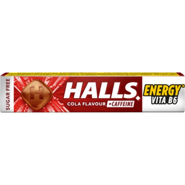 Becukriai kolos skonio ledinukai HALLS, su vitaminu B6 ir kofeinu (0,1%), su saldikliais, 32 g