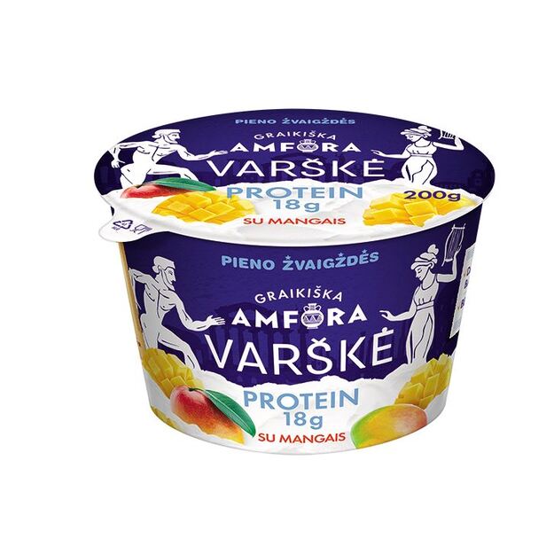 Varškė GRAIKIŠKA AMFORA Protein, 0,8%,  su mangais, be laktozės, 200 g