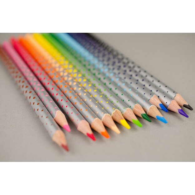 Spalvoti pieštukai KORES KOLORES MAGIK, tribriauniai, 3mm, ištrinami, 12 spalvų + trintukas 3