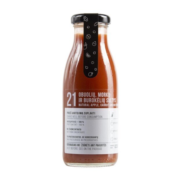 Sultys obuolių, morkų ir burokėlių, ne iš koncentrato 0,25l
