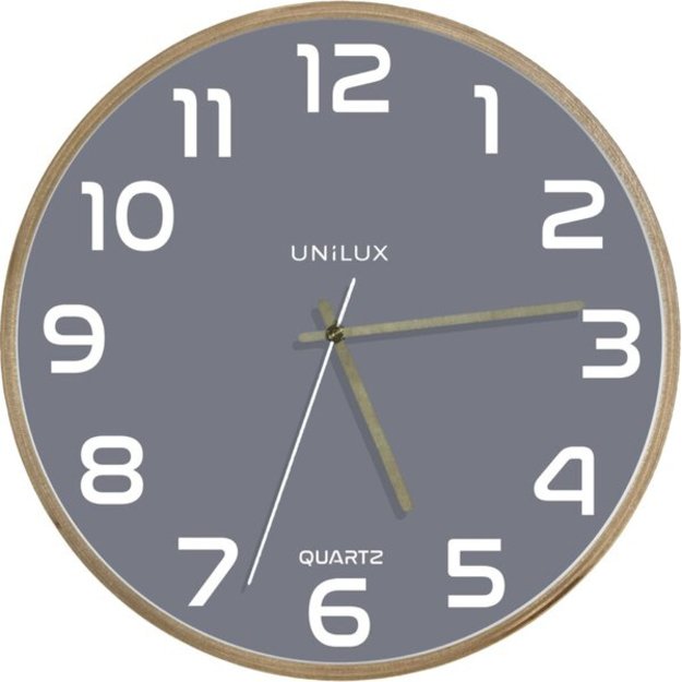 Sieninis laikrodis UNILUX Baltic, diametras 31,5 cm, pilkas