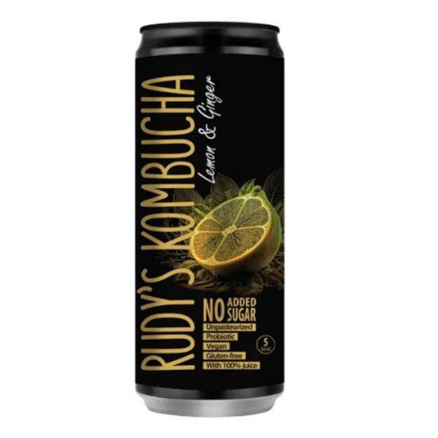 Gaivusis arbatos gėrimas RUDY S Kombucha, citrinų ir imbierų skonio, 0,33 l, skardinė