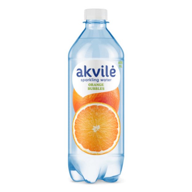 Stalo vanduo AKVILĖ apelsinų aromato, gazuotas, 0,6 l