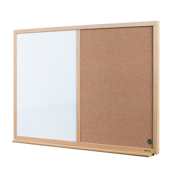 Baltoji magnetinė ir kam&scaron;tinė lenta BI-OFFICE EARTH Combo 90x60, ąžuolo rėmas 4