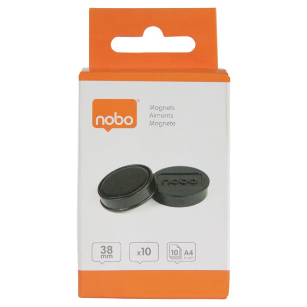 Baltosios lentos magnetai Nobo, 38mm, 10 vnt., juodos spalvos 10