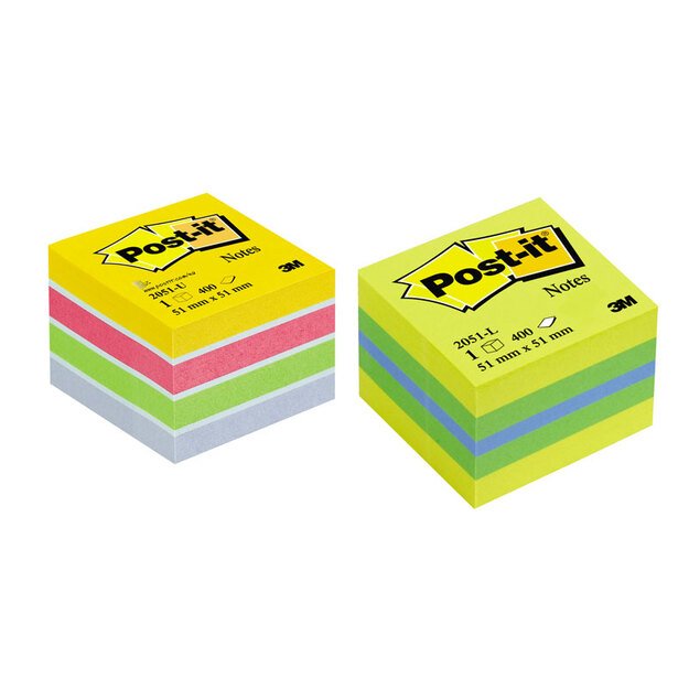 Lipnių lapelių kubas Post-it Mini Ultra, 51 x 51 cm, 400 lapelių, įvairių spalvų