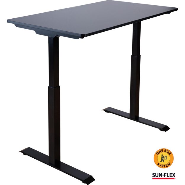 Reguliuojamo aukščio stalas SUN-FLEX®EASYDESK ELITE, elektrinis, vieno variklio, juodas rėmas, 120x60 cm juodas stalviršis