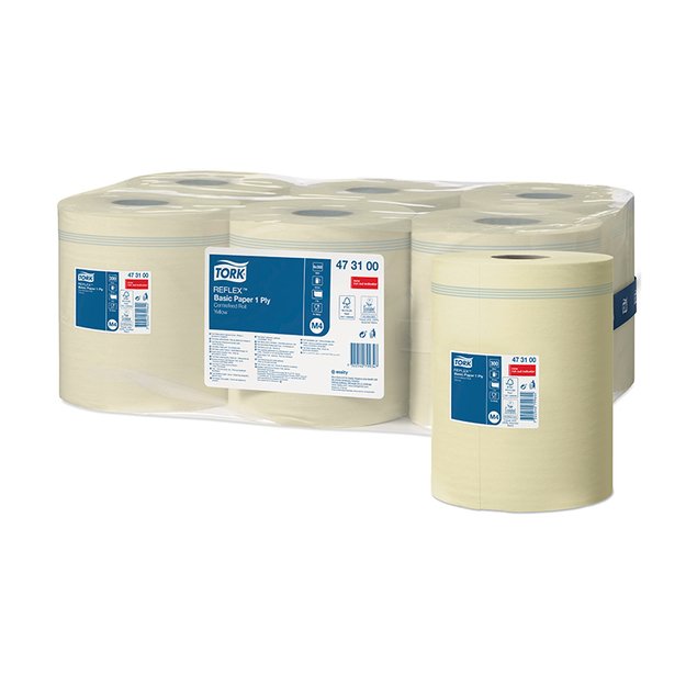 Šluostymo popierius TORK Reflex Basic M4 1-sl., 20,5 x 35 cm, 300 m/rul., geltona sp., 473100 1