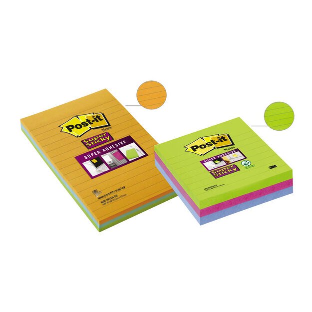 Lipnūs lapeliai Post-it Super sticky Ultra, 101x152mm, įvairios spalvos, 3 vnt./pak. 2