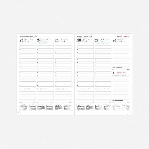 Kalendorius FUTURA VIP 2026, A4, PU, aukso spalvos kraštai 2