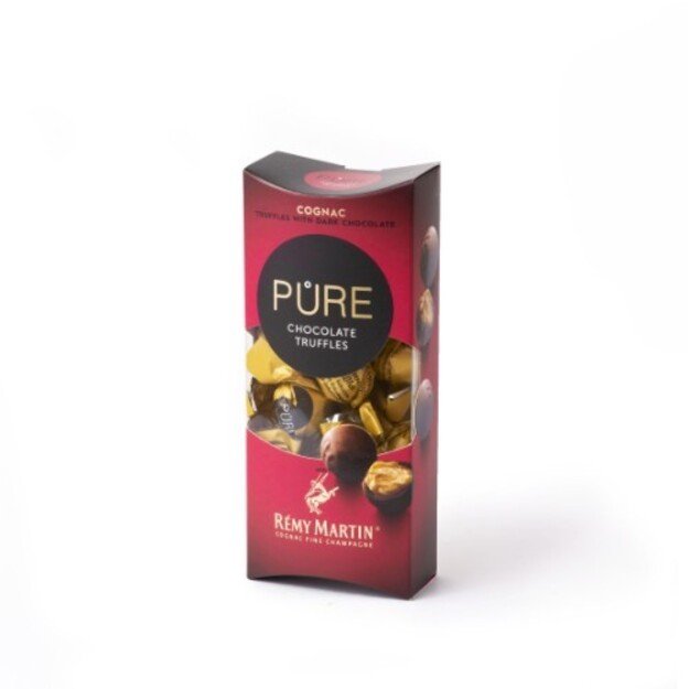 Juodojo &scaron;okolado triufeliai PURE su konjaku Remy Martin,  108g