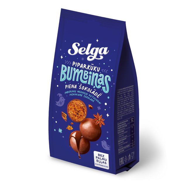 Imbierinių sausainių rutuliukai SELGA, pieniniame &scaron;okolade, 150 g