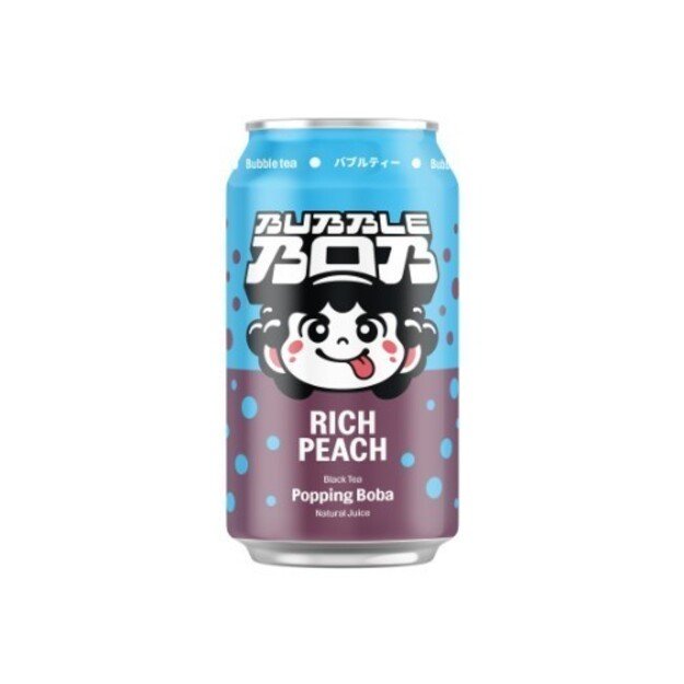 Juodos arbatos gėrimas BUBBLE BOB su persikų burbuliukais, 330 ml